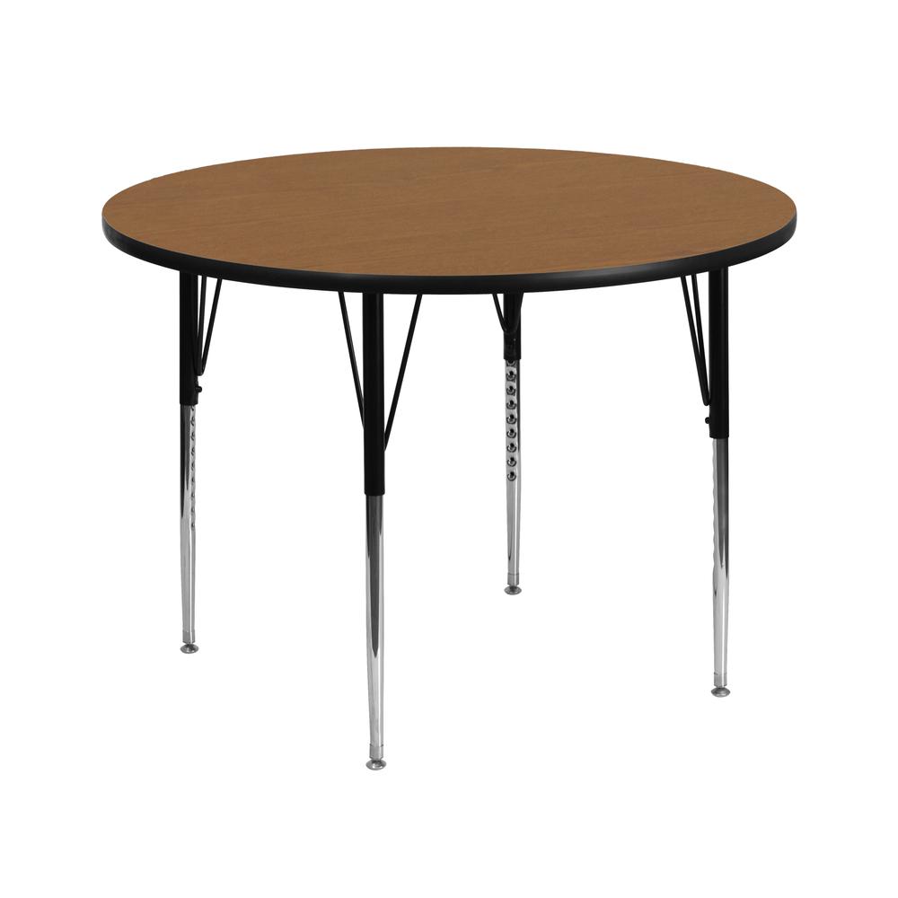 42'' Round Oak Thermal Laminate Activity Table - Standard Height Adjustable Legs - Flash Furniture