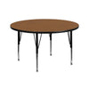42'' Round Oak Thermal Laminate Activity Table - Height Adjustable Short Legs - Flash Furniture