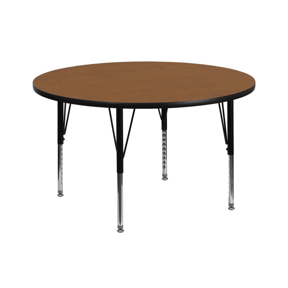 42'' Round Oak Thermal Laminate Activity Table - Height Adjustable Short Legs - Flash Furniture
