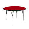 42'' Round Red Thermal Laminate Activity Table - Height Adjustable Short Legs - Flash Furniture