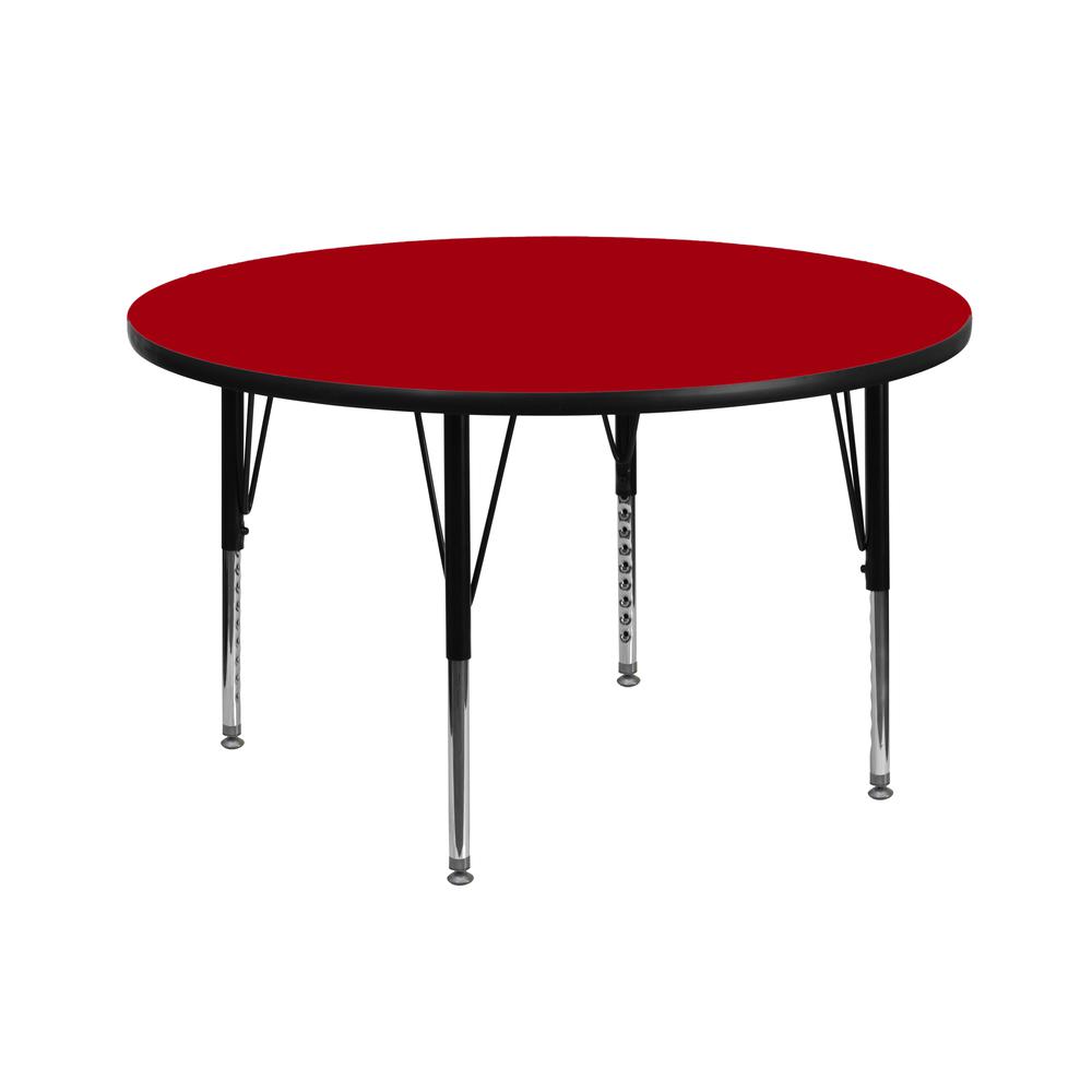 42'' Round Red Thermal Laminate Activity Table - Height Adjustable Short Legs - Flash Furniture