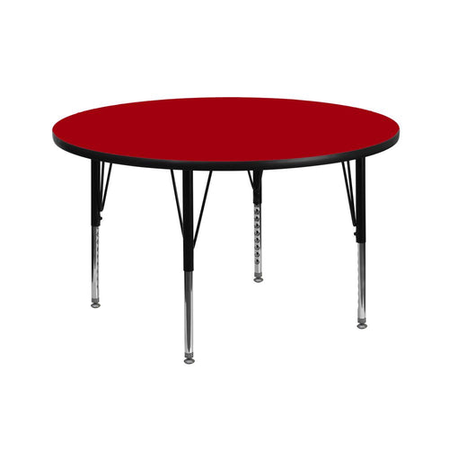 42'' Round Red Thermal Laminate Activity Table - Height Adjustable Short Legs - Flash Furniture