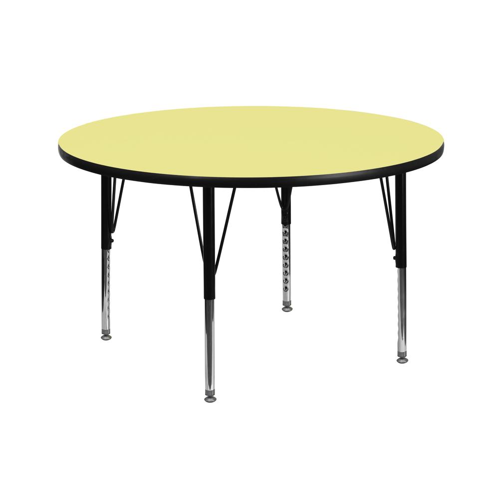 42'' Round Yellow Thermal Laminate Activity Table - Height Adjustable Short Legs - Flash Furniture