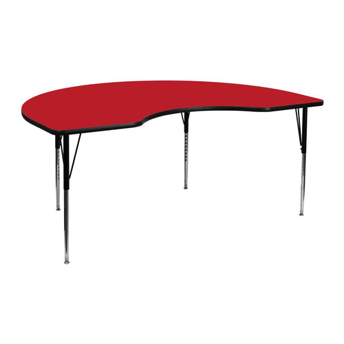 48''W x 72''L Kidney Red HP Activity Table - Standard Height Adjustable Legs - Flash Furniture