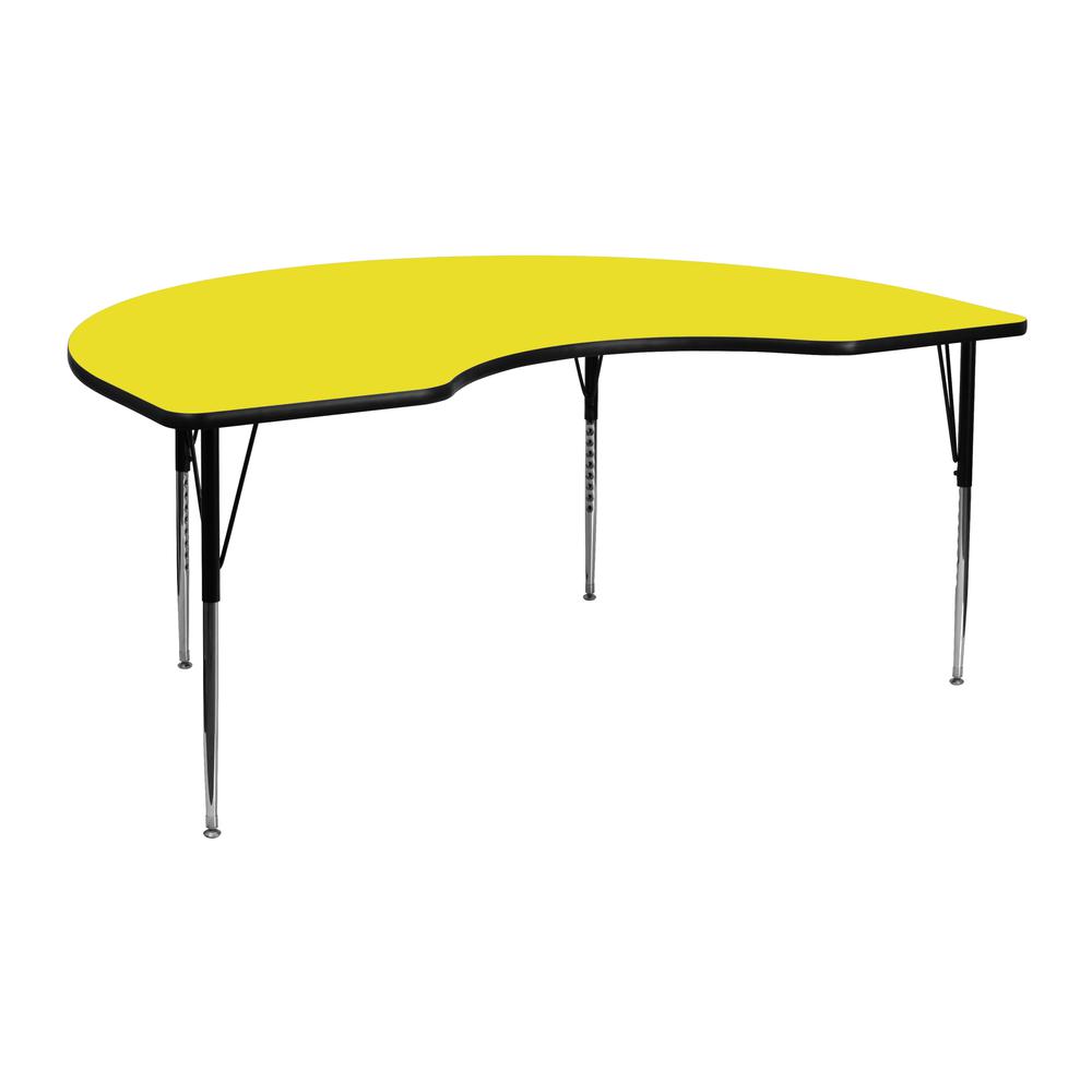 48''W x 72''L Kidney Yellow HP Activity Table - Standard Height Adjustable Legs - Flash Furniture