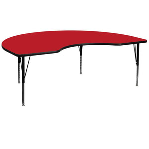 48''W x 96''L Kidney Red HP Activity Table - Height Adjustable Short Legs - Flash Furniture