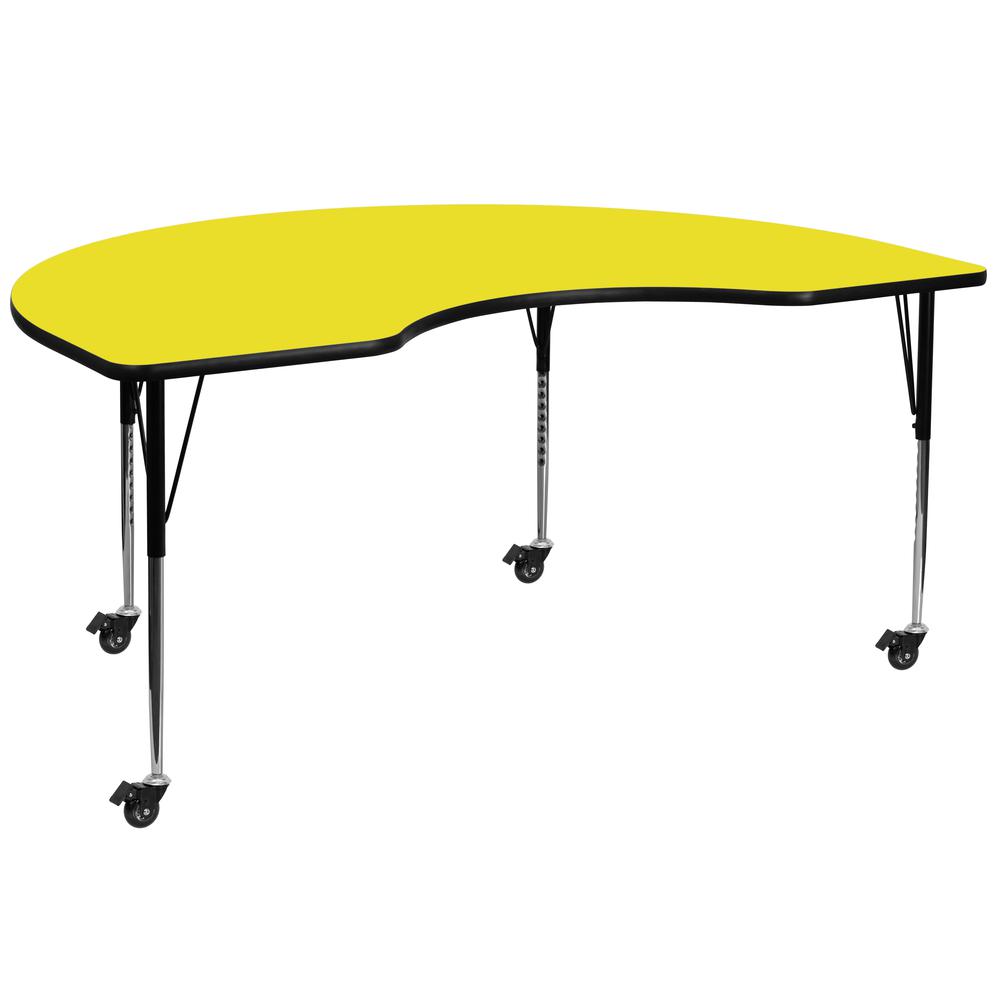 Mobile 48''W x 96''L Kidney Yellow HP Activity Table - Standard Height Legs - Flash Furniture