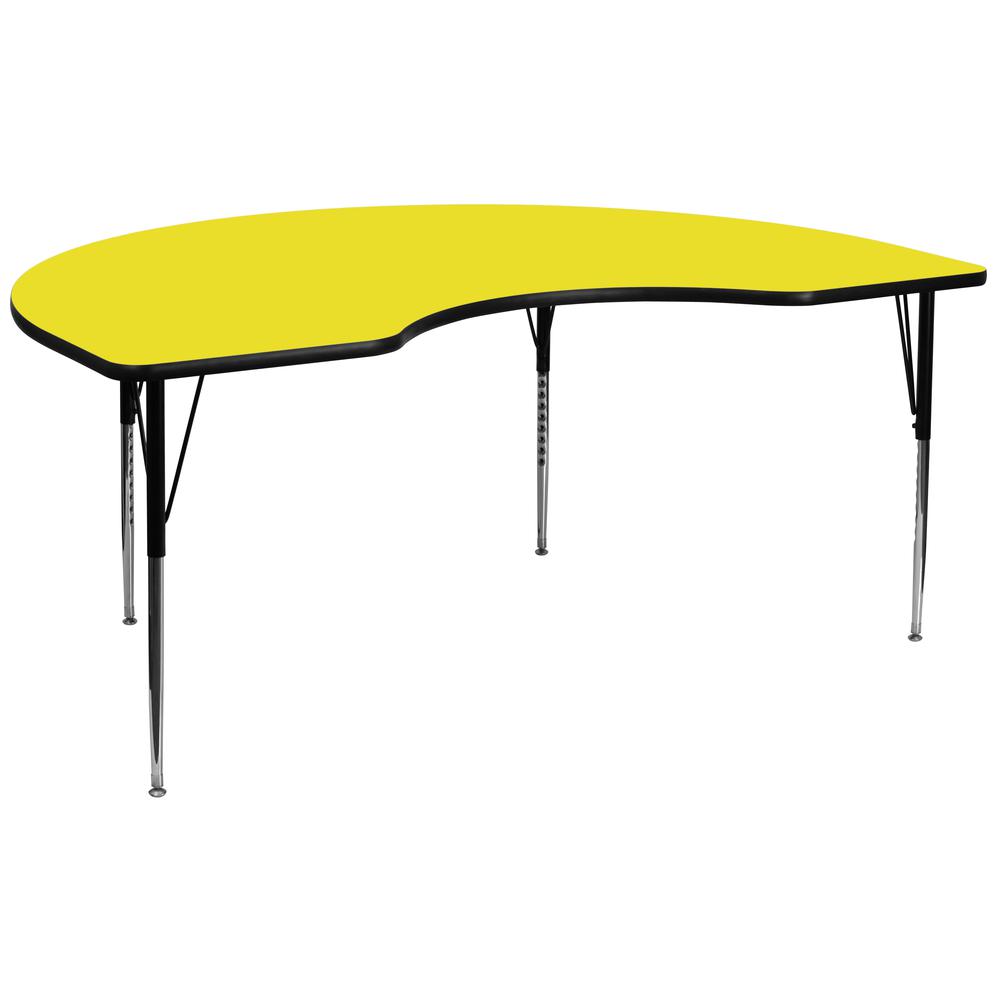 48''W x 96''L Kidney Yellow HP Activity Table - Standard Height Adjustable Legs - Flash Furniture