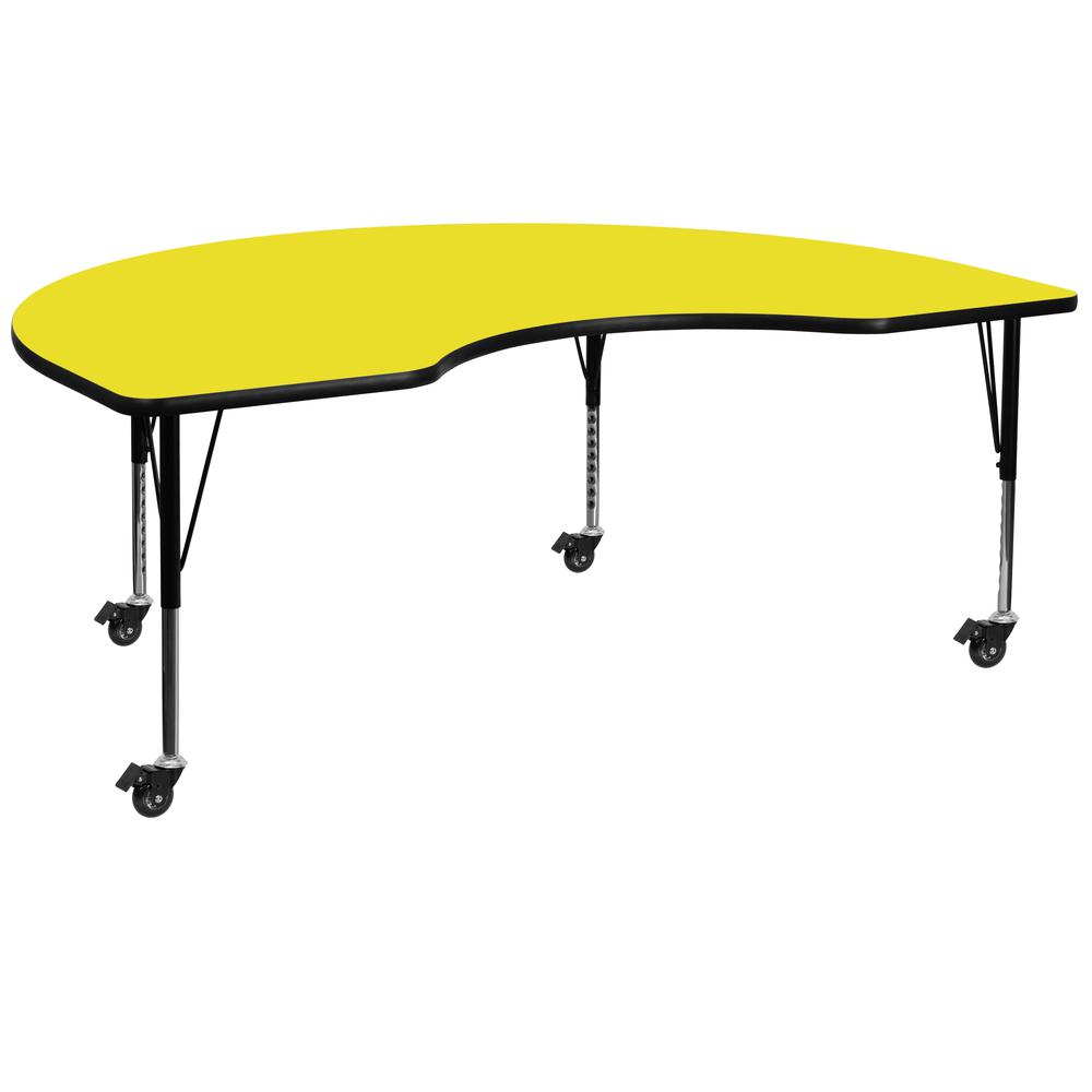 Mobile 48''W x 96''L Kidney Yellow HP Activity Table - Height Short Legs - Flash Furniture