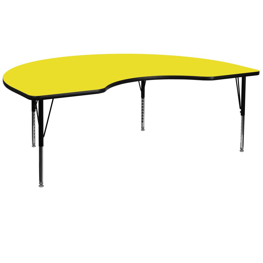 48''W x 96''L Kidney Yellow HP Activity Table - Height Adjustable Short Legs - Flash Furniture