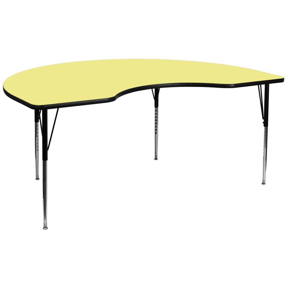 48''W x 96''L Kidney Yellow Thermal Activity Table - Standard Height Legs - Flash Furniture