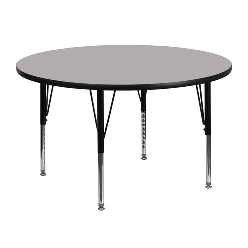 48'' Round Grey Thermal Laminate Activity Table - Height Adjustable Short Legs - Flash Furniture
