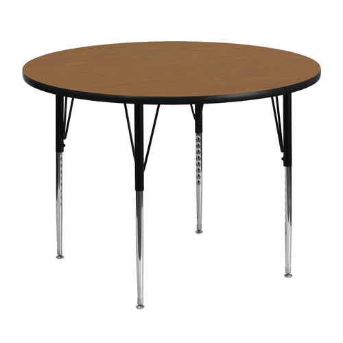 48'' Round Oak Thermal Laminate Activity Table - Standard Height Adjustable Legs - Flash Furniture