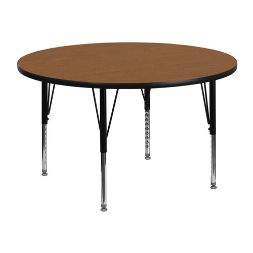 48'' Round Oak Thermal Laminate Activity Table - Height Adjustable Short Legs - Flash Furniture