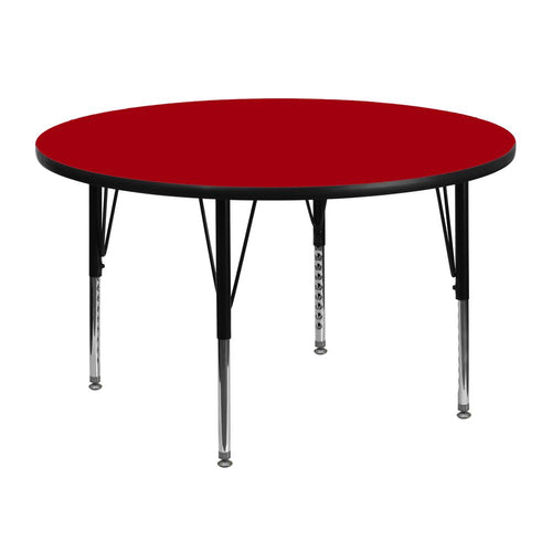 48'' Round Red Thermal Laminate Activity Table - Height Adjustable Short Legs - Flash Furniture