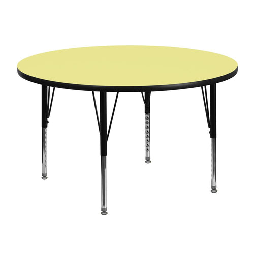 48'' Round Yellow Thermal Laminate Activity Table - Height Adjustable Short Legs - Flash Furniture