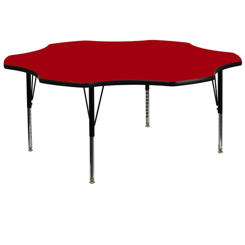 60'' Flower Red Thermal Laminate Activity Table - Height Adjustable Short Legs - Flash Furniture