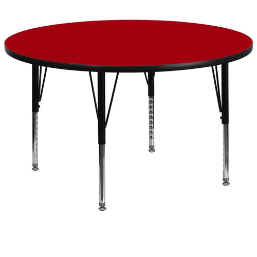 60'' Round Red Thermal Laminate Activity Table - Height Adjustable Short Legs - Flash Furniture