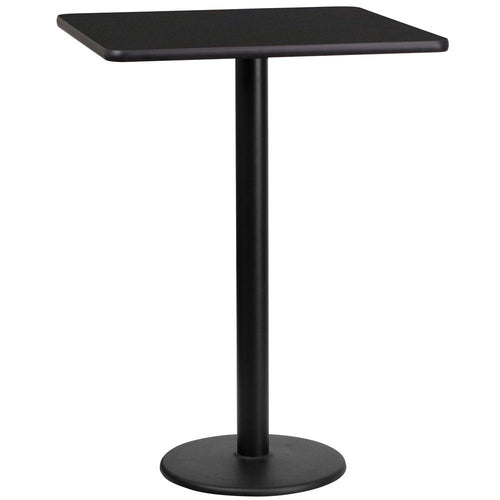 24'' Square Black Laminate Table Top with 18'' Round Bar Height Table Base - Flash Furniture