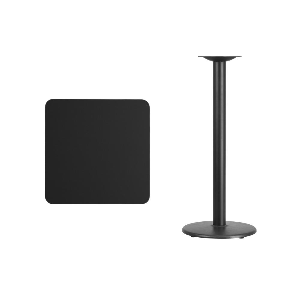 24'' Square Black Laminate Table Top with 18'' Round Bar Height Table Base - Flash Furniture