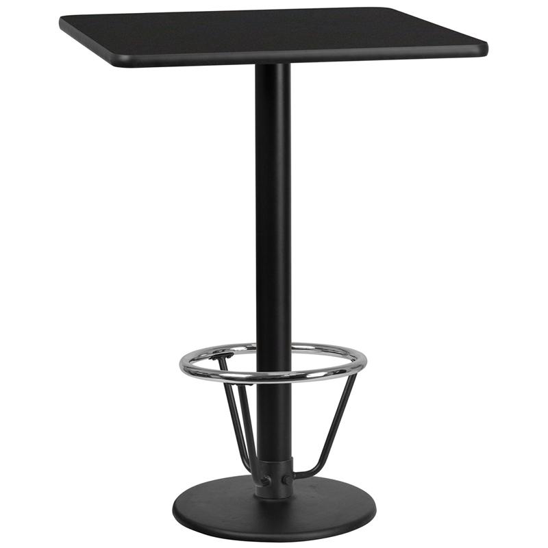 30'' Square Black Table Top with 18'' Round Bar Height Table Base and Foot Ring - Flash Furniture
