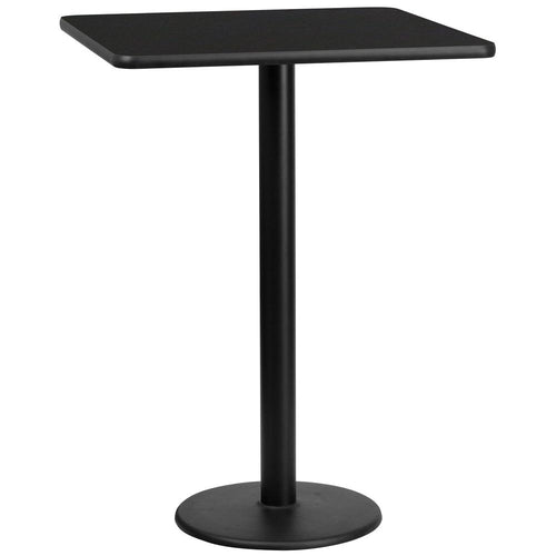30'' Square Black Laminate Table Top with 18'' Round Bar Height Table Base - Flash Furniture