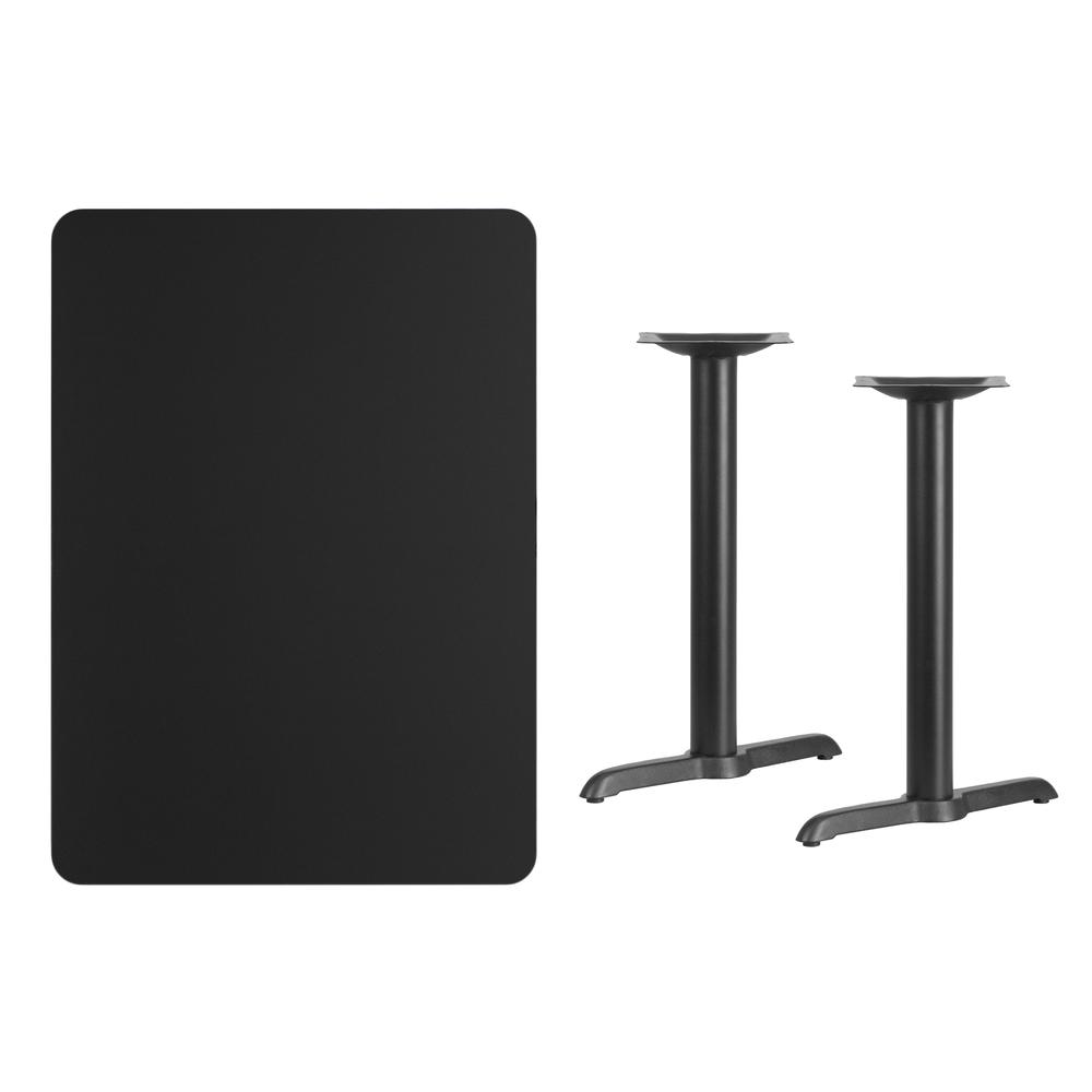 30'' x 42'' Rectangular Black Table Top with 5'' x 22'' Table Height Bases - Flash Furniture