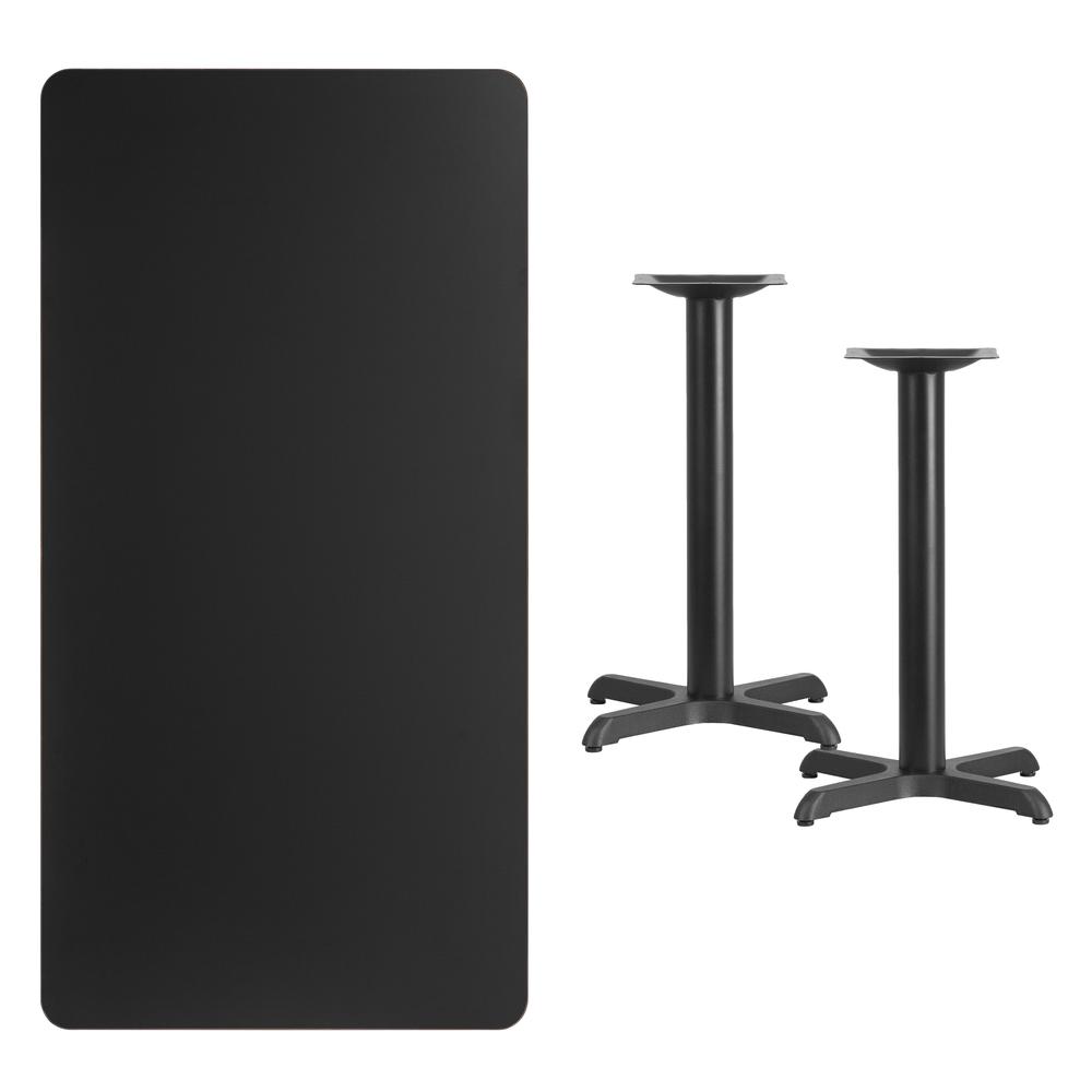 30'' x 60'' Rectangular Black Table Top with 22'' x 22'' Table Height Bases - Flash Furniture