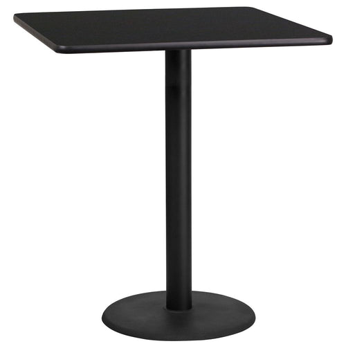 36'' Square Black Laminate Table Top with 24'' Round Bar Height Table Base - Flash Furniture