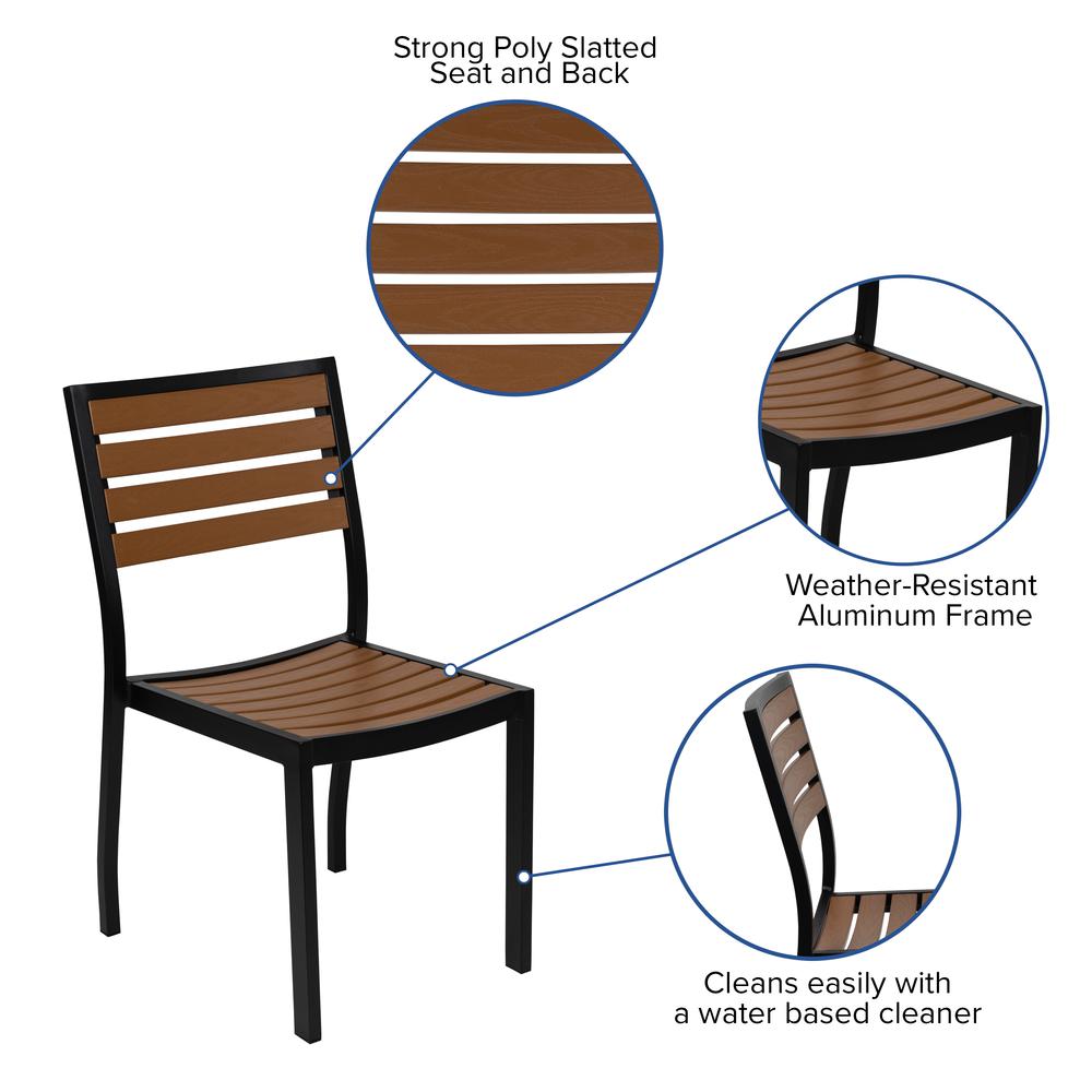 Outdoor Patio Bistro Dining Table Set with 4 Chairs and Faux Teak Poly Slats - Flash Furniture