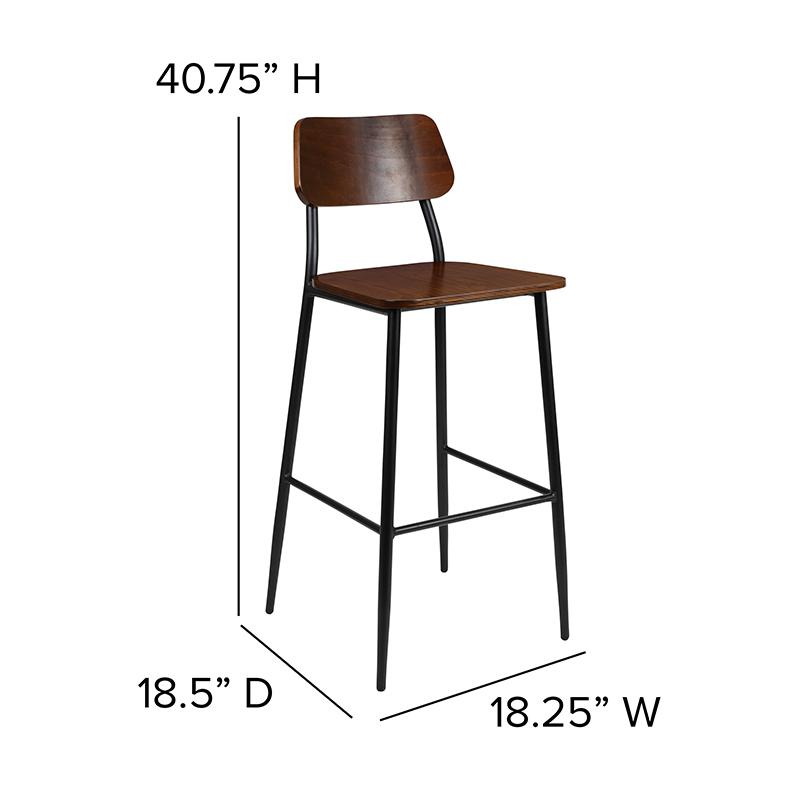 Industrial Barstool with Gunmetal Steel Frame and Rustic Wood Seat - Flash Furniture