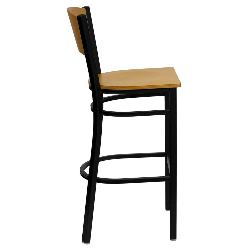 Black Circle Back Metal Restaurant Barstool - Natural Wood Back & Seat - Flash Furniture