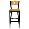 Black Circle Back Metal Restaurant Barstool - Natural Wood Back & Seat - Flash Furniture