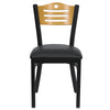 Black Slat Back Metal Restaurant Chair - Natural Wood Back, Black Vinyl Seat - Flash Furniture