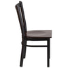 Black Vertical Back Metal Restaurant Chair - Walnut Wood Seat - Flash Furniture
