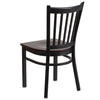 Black Vertical Back Metal Restaurant Chair - Walnut Wood Seat - Flash Furniture