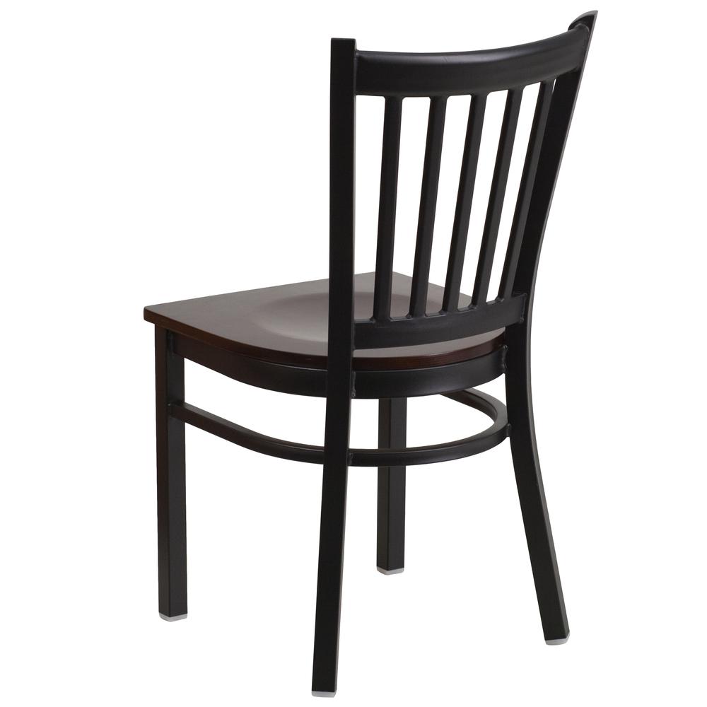 Black Vertical Back Metal Restaurant Chair - Walnut Wood Seat - Flash Furniture