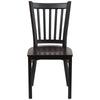 Black Vertical Back Metal Restaurant Chair - Walnut Wood Seat - Flash Furniture