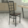 Black Window Back Metal Restaurant Chair - Walnut Wood Seat - Flash Furniture