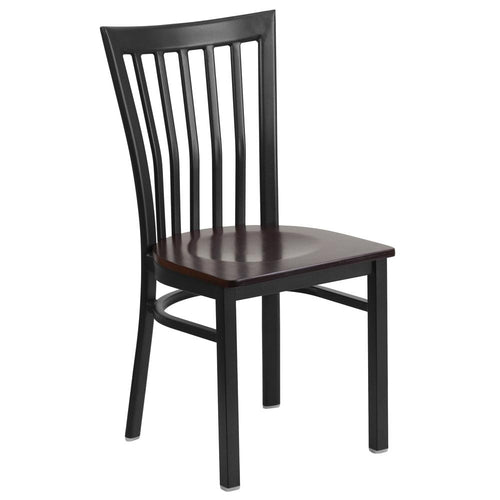 Black School House Back Metal Restaurant Chair - Walnut Wood Seat - Flash Furniture