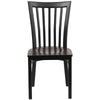 Black School House Back Metal Restaurant Chair - Walnut Wood Seat - Flash Furniture