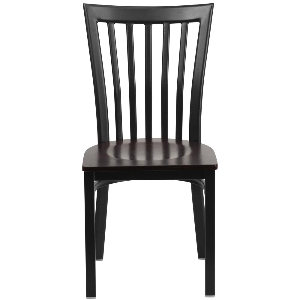 Black School House Back Metal Restaurant Chair - Walnut Wood Seat - Flash Furniture