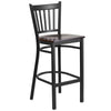 Black Vertical Back Metal Restaurant Barstool - Walnut Wood Seat - Flash Furniture