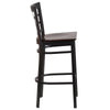Black Window Back Metal Restaurant Barstool - Walnut Wood Seat - Flash Furniture