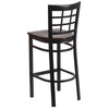 Black Window Back Metal Restaurant Barstool - Walnut Wood Seat - Flash Furniture
