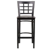 Black Window Back Metal Restaurant Barstool - Walnut Wood Seat - Flash Furniture