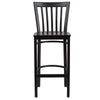 Black School House Back Metal Restaurant Barstool - Walnut Wood Seat - Flash Furniture
