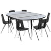 76'' Oval Wave Activity Table Set with 18'' Student Stack Chairs, Grey/Black - Flash Furniture