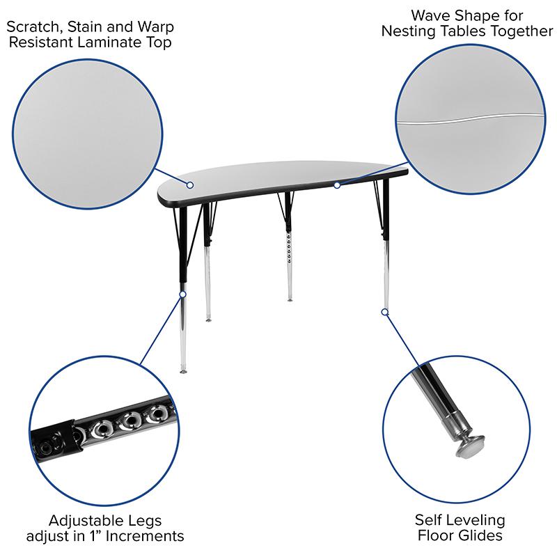 76'' Oval Wave Activity Table Set with 18'' Student Stack Chairs, Grey/Black - Flash Furniture