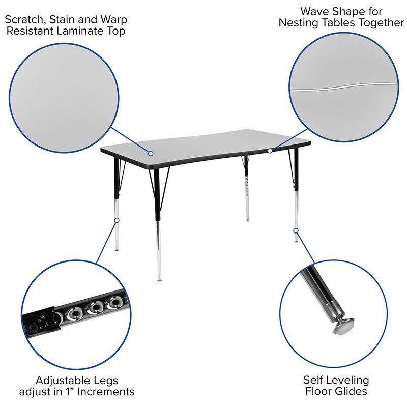 76'' Oval Wave Activity Table Set with 18'' Student Stack Chairs, Grey/Black - Flash Furniture